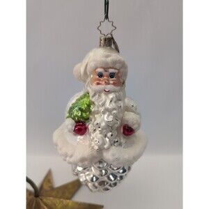 Signed Christopher Radko Silver Cone Curls Santa Pine Cone Christmas Ornament